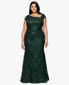 Xscape Plus Size Lace Detail Asymmetrical Neck Maxi Dress In Green