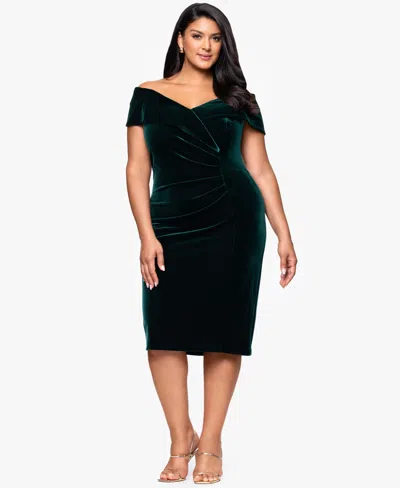 Xscape Plus Size Off-shoulder Ruched Dress In Gray