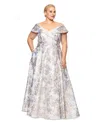 Xscape Plus Size Off-the-shoulder Brocade Ball Gown In Blue,gold