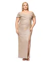 Xscape Plus Size Off-the-shoulder Glitter Gown In Gold,silver
