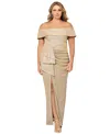 XSCAPE PLUS SIZE OFF-THE-SHOULDER GLITTER GOWN