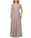 Xscape Plus Size Off-the-shoulder Glitter Gown In Pink
