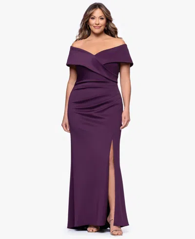 Xscape Plus Size Off-the-shoulder Gown In Purple