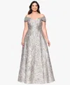 Xscape Plus Size Off The Shoulder Long Ball Gown In Silver