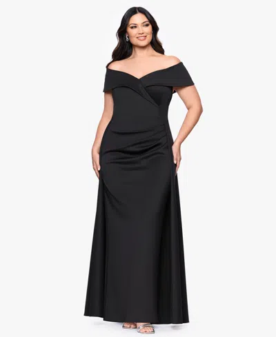Xscape Plus Size Off The Shoulder Long Dress In Black