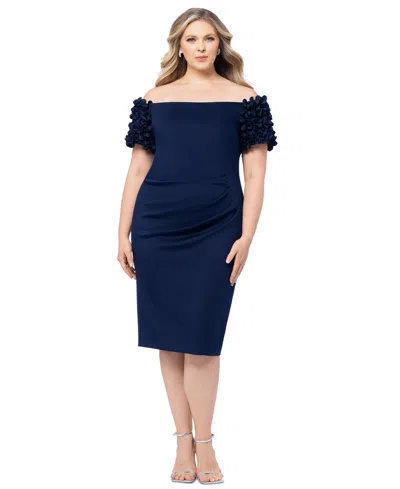 Xscape Plus Size Off-the-shoulder Ruffle-sleeve Sheath Dress In Midnight