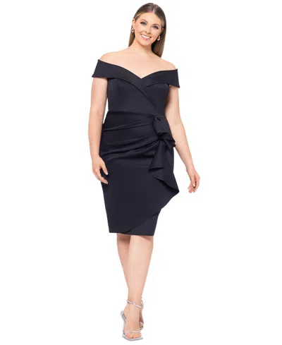 Xscape Plus Size Off-the-shoulder Ruffled-skirt Cocktail Dress In Black