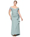 Xscape Plus Size Off-the-shoulder Scuba Crepe Gown In Sage