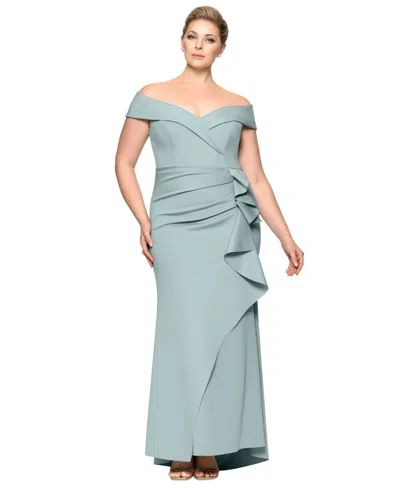 Xscape Plus Size Off-the-shoulder Scuba Crepe Gown In Sage