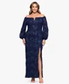 Xscape Plus Size Off-the-shoulder Soutache Lace Dress In Blue