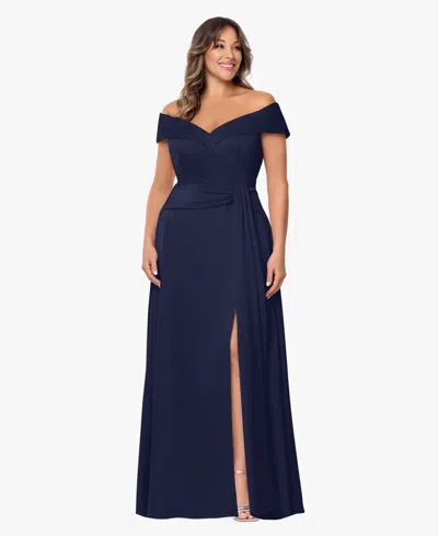Xscape Plus Size Off-the-shoulder A-line Gown In Blue
