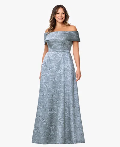 Xscape Plus Size Off-the-shoulder A-line Gown In Gray