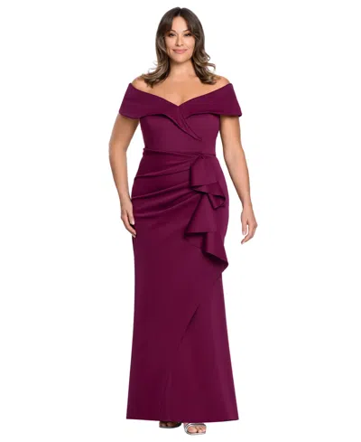 Xscape Plus Size Off-the-shoulder Scuba Crepe Gown In Purple
