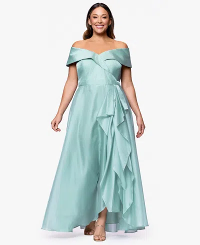 Xscape Plus Size Off-the-shoulder Sleeveless Gown In Green