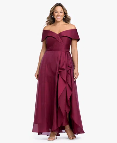 Xscape Plus Size Off-the-shoulder Sleeveless Gown In Red