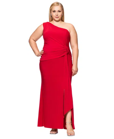 Xscape Plus Size One-shoulder Draped-detail Gown In Red