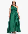 Xscape Plus Size One-shoulder Organza Ball Gown In Green