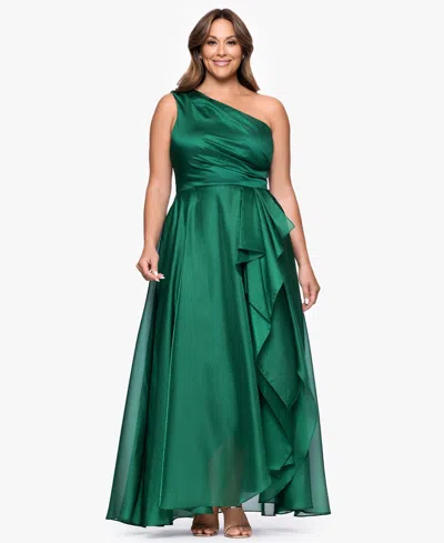 Xscape Plus Size One-shoulder Organza Ball Gown In Green