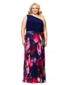Xscape Plus Size One-shoulder Pleated Gown In Black