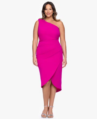 Xscape Plus Size One-shoulder Ruched Midi Dress In Pink
