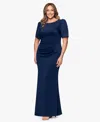 Xscape Plus Size Pleated-waist Studded-sleeve Gown In Blue