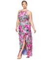 Xscape Plus Size Printed A-line Ruffle-skirt Dress In Pink,periwinkle