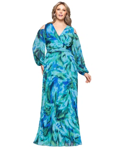 Xscape Plus Size Printed Cold-shoulder Dress