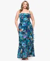 Xscape Plus Size Printed Ruffled Sleeveless Maxi Dress