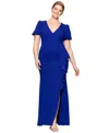 Xscape Plus Size Puff-sleeve Ruffled Gown In Marine