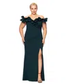 Xscape Plus Size Ruffled Off-the-shoulder Gown In Pine