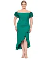Xscape Plus Size Ruffled Off-the-shoulder Midi Dress In Green