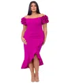 Xscape Plus Size Ruffled Off-the-shoulder Midi Dress In Purple