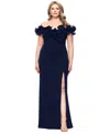 Xscape Plus Size Ruffled Side-slit Evening Gown