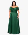 Xscape Plus Size Satin Off-the-shoulder Gown In Green