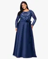 Xscape Plus Size Sequin Mesh Detail Long Sleeves Dress In Blue