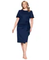 Xscape Plus Size Short-sleeve Boat-neck Draped Sheath Dress