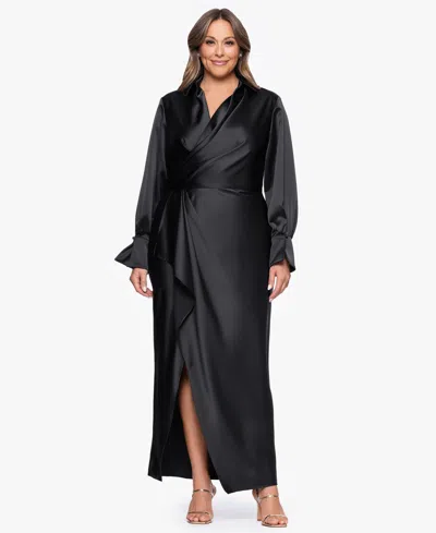 Xscape Plus-size V-neck Long Dress In Black