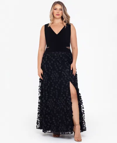 Xscape Plus-size V-neck Sleeveless Ball Gown In Black