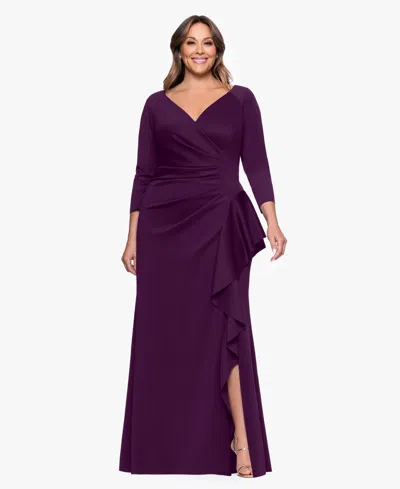 Xscape Plus Size V-neck Long Sheath Dress In Purple