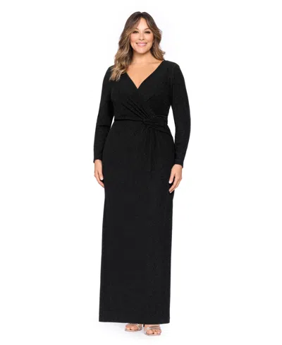 Xscape Plus Size V-neck Long-sleeve Dress In Black