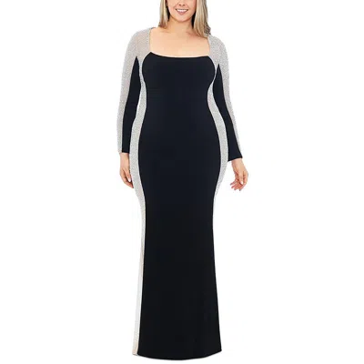 Xscape Plus Womens Beaded Layered Maxi Dress In Multi
