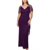 Xscape Plus Womens Chiffon Embellished Evening Dress In Purple