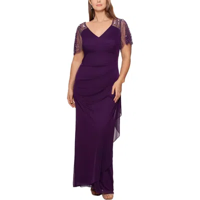 Xscape Plus Womens Chiffon Embellished Evening Dress In Purple