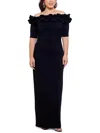 Xscape Plus Size Ruffled Off-the-shoulder Gown In Black