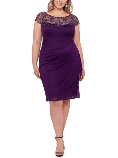 Xscape Plus Womens Embellished Chiffon Shift Dress In Purple