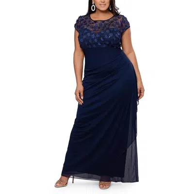 Xscape Plus Womens Floral Gathered Evening Dress In Black