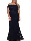XSCAPE PLUS WOMENS LACE OVERLAY OFF-THE-SHOULDER EVENING DRESS