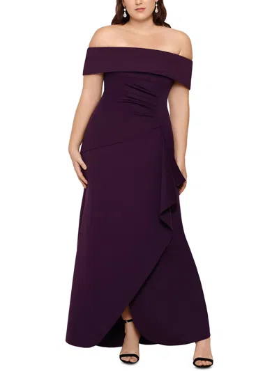 Xscape Plus Womens Off-the-shoulder Maxi Evening Dress In Purple