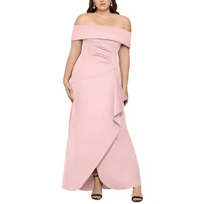 Xscape Plus Womens Off-the-shoulder Ruched Evening Dress In Purple