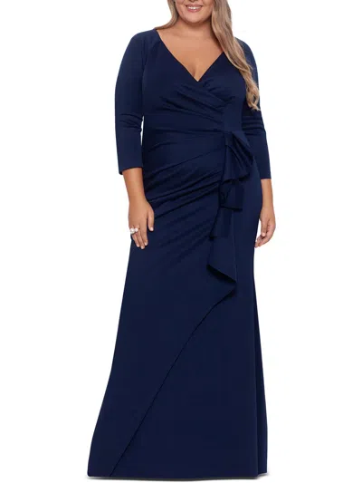 Xscape Plus Womens Ponte V Neck Evening Dress In Multi